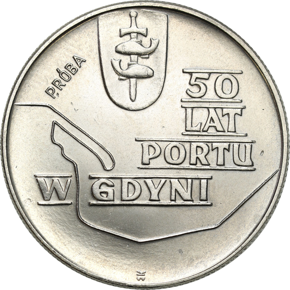 PRL. PRÓBA Nikiel 10 złotych 1972 - 50 lat portu w Gdyni